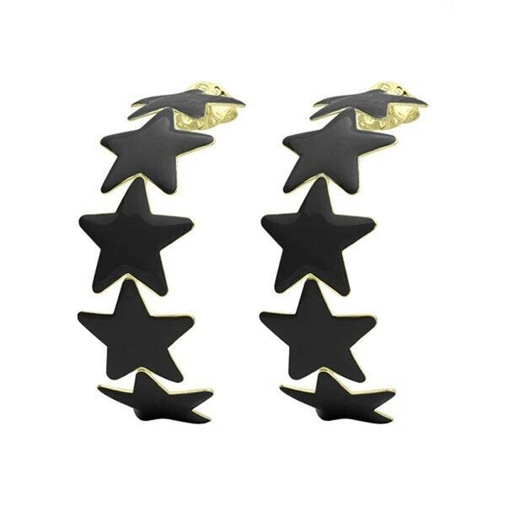 Sheila Fajl Aaron Star Style Gold Plated Hoops in Black Resin NEW